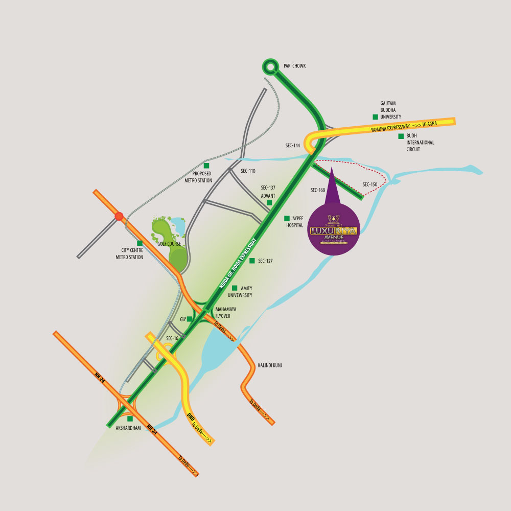 Samridhi Luxuriya Avenue Location Map - Upcoming projects in noida 150
